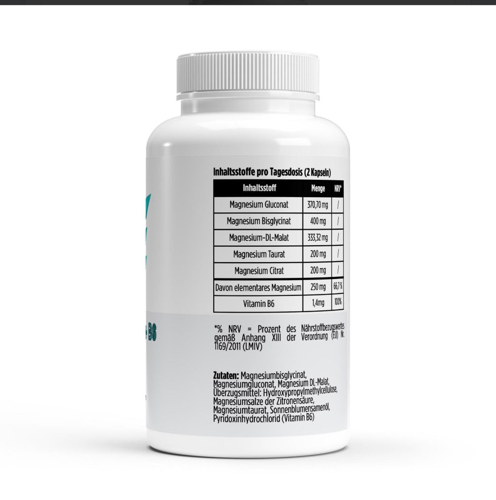 Magnesium 5x Komplex + B6 - 120 vegane Kapseln